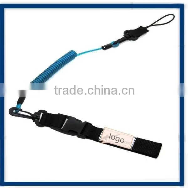spiral cord wire tool holder lanyard with carabiner and key ring on two ends