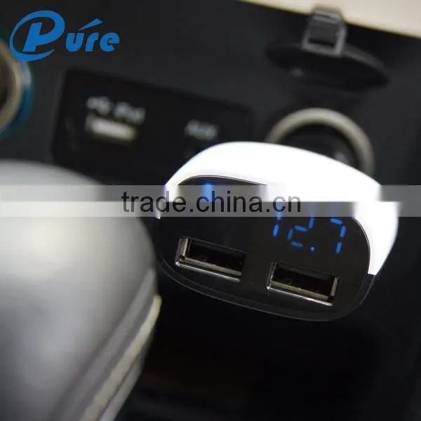 Wholesale Fashional 3.4A/4.8A 2 Port USB Rapid Charge LED Car Charger Display Out Input Voltage and Car's Battery Travel Charger
