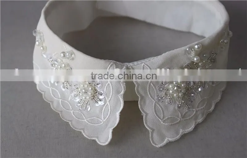 white detachable collar with crystal sequins and pearls, beaded collars for lady garments