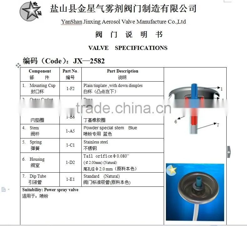 1 inch Aerosol Powder Valves/ tinplate powder spray valves/powder aerosol valves with actuator