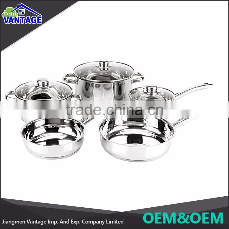 Factory price home cooking pot stainless steel cookware with glass lid