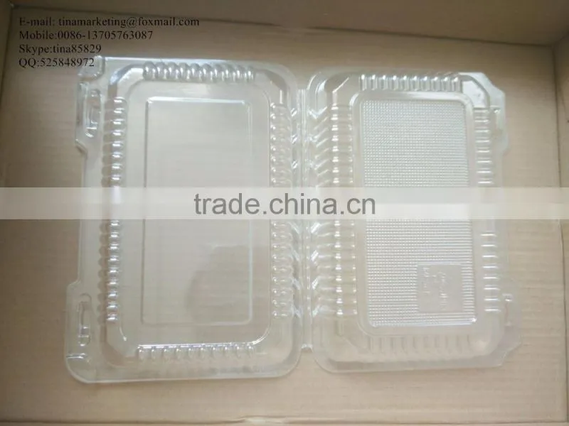 High Quality BOPS Clamshell Hinged Plastic food container for Bakery, Salad, Cake, Sushi and Pastry