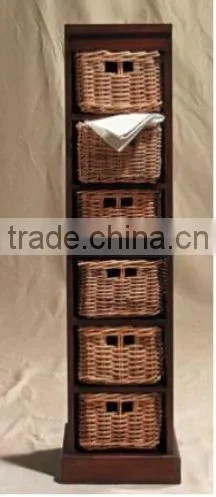 wooden bedroom wall cabinet with rattan drawer