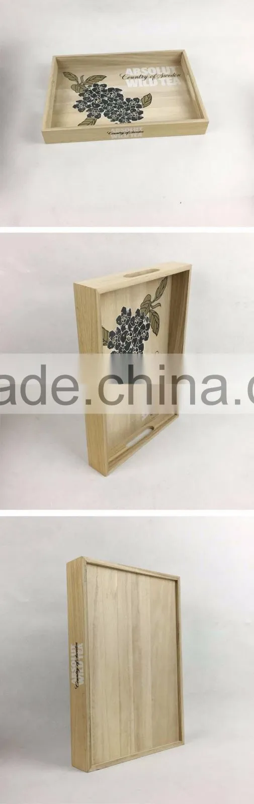 Durable handy slatted health paulownia tray wooden food tray