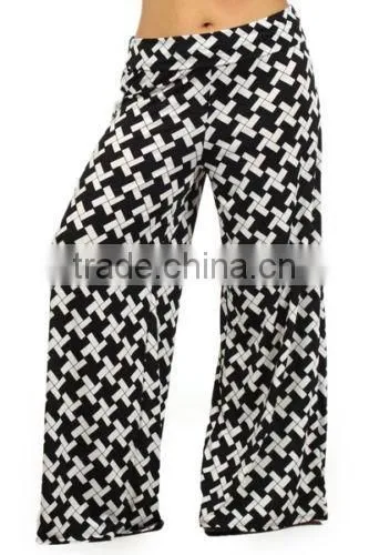 New Plus Size Printed Wide Leg Fold Over High Waist Palazzo Flare Lounge Pants