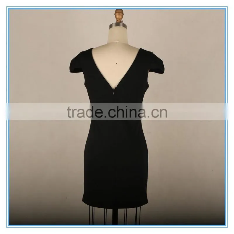 Elegant Ladies Bodycon Dress 2016 Open Back V Neck Midi Dress