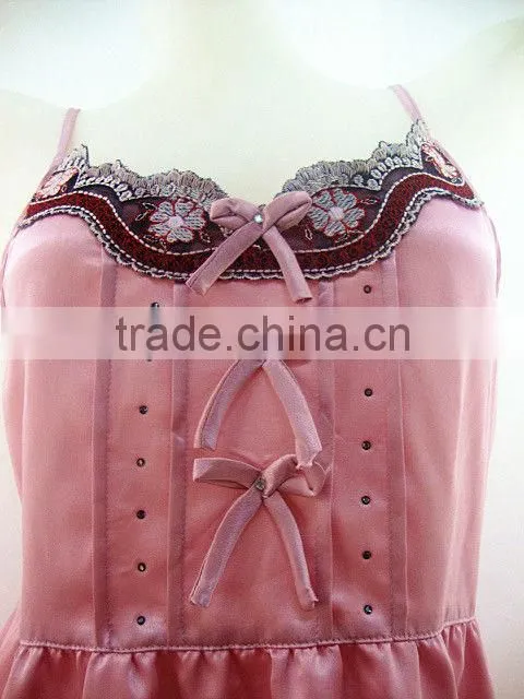 summer cute and sexy silk short braces nightskirt with lace and bows