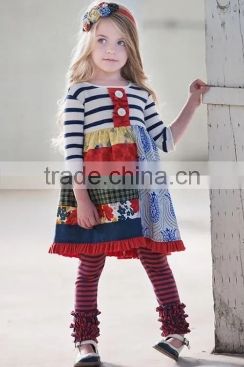 Wholesale children's fall outfits kids Thanksgiving day clothing set lovely baby Turkey applique shirt and ruffle pant set