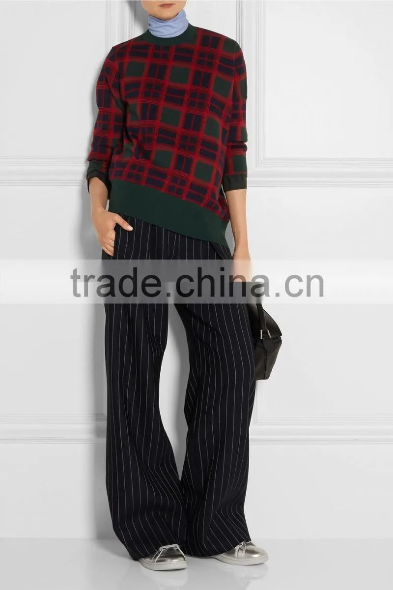 Custom check pattern ladies pullover hot sale sweater factory in China