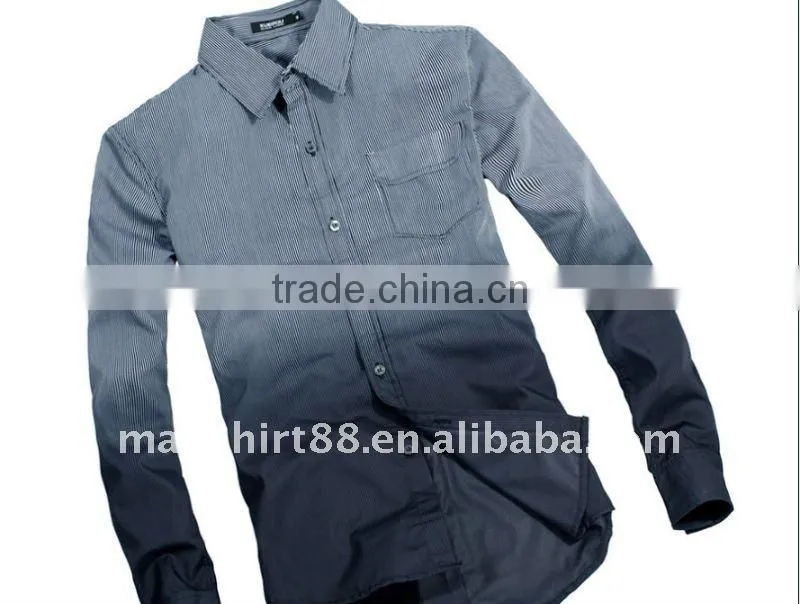 2016 latest omber stripes 100% cotton slim fit casual shirt for men