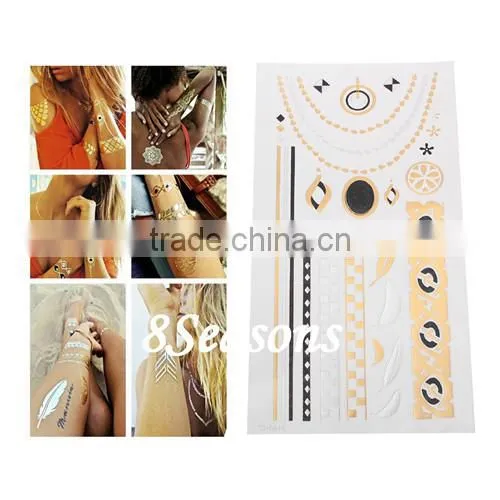 Custom Mixed Feather&Stripe Gilding Water Transfer Printing Waterproof Paper Temporary Tattoos Sticker