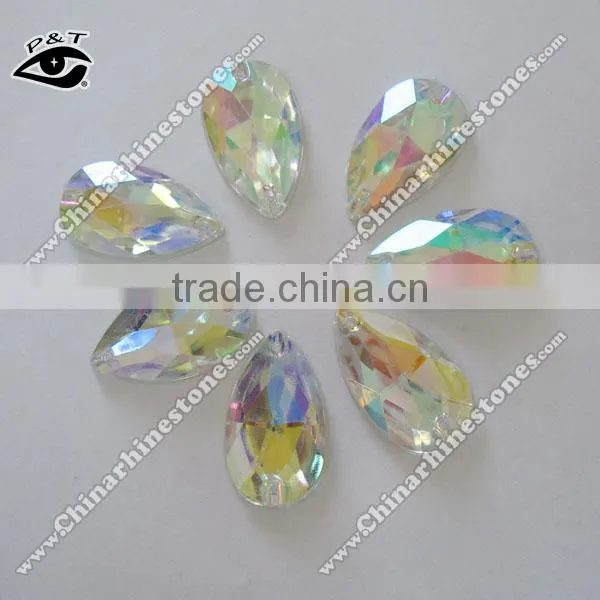 Sew on Stone Acrylic Rhinestone Flat back Tear Drop 17x28mm Crystal AB color