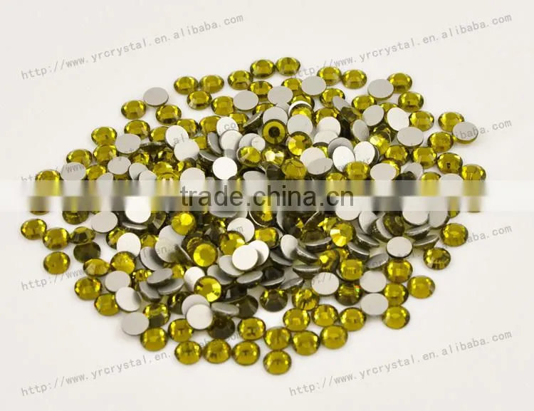 Round shape olivine color silver base crystal rhinestones flat back strass