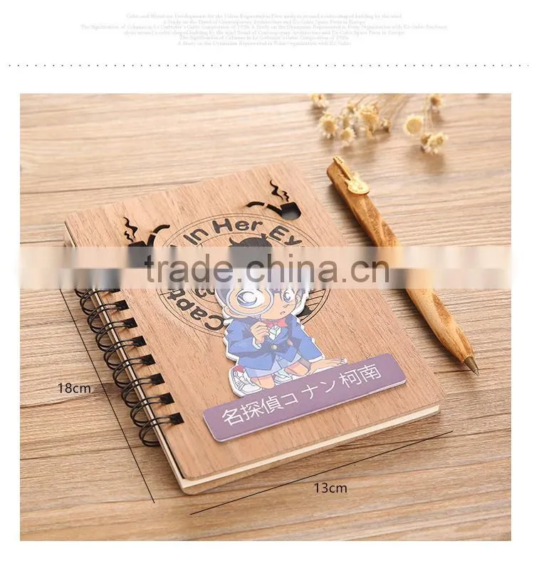 High quality japan detective conan anime wood cover cute notebook