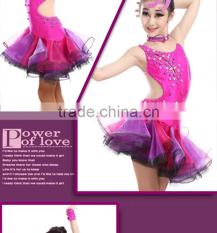 Girl Fashion Rhinstone Open Back Sexy Latin Dance Dress Children Kids Samba Tango Salsa Performance Dresses