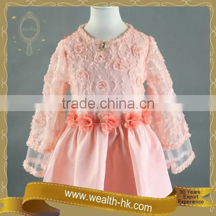 Rosebud Flower Long Sleeves Girls Princess Dress