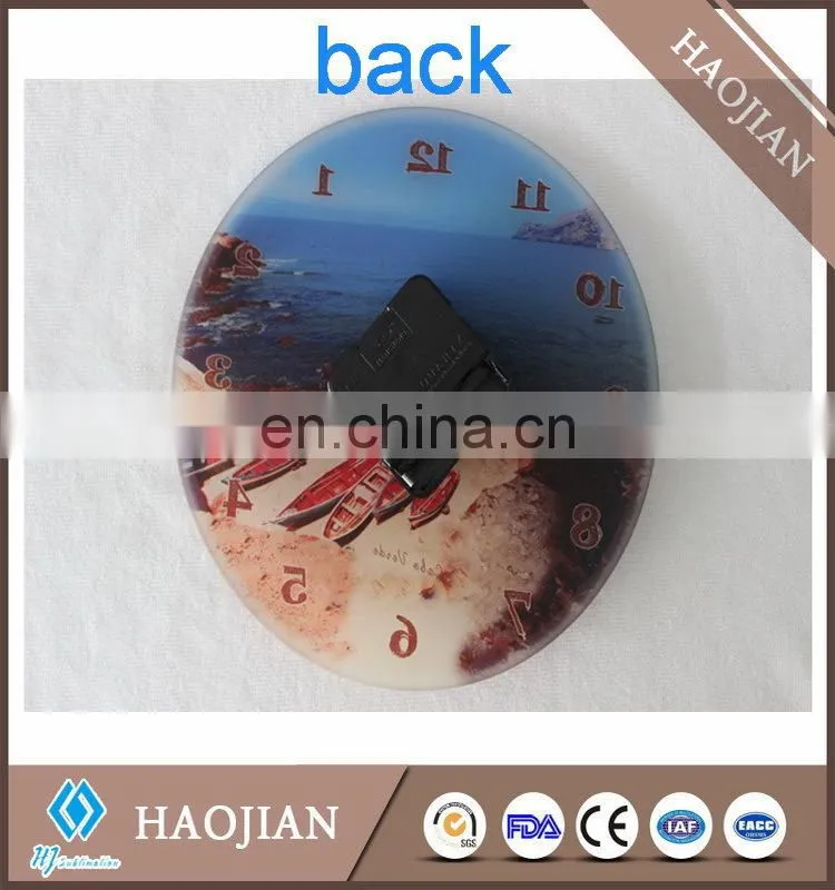 sublimation tempered smooth surface glass clock with hands and mechanism