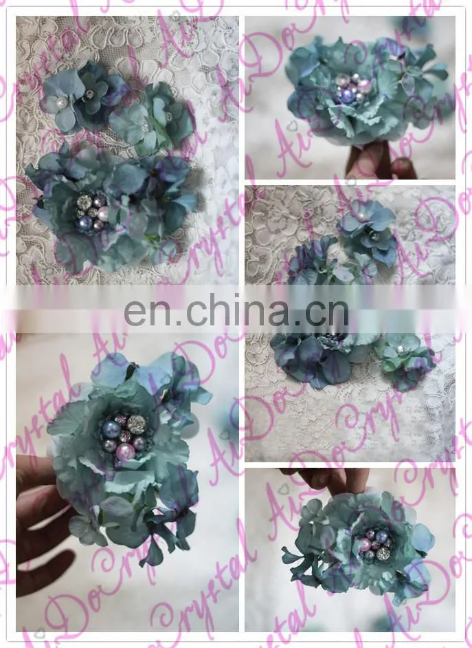 Aidocrystal handmade artificial hair flower with pealrs rhinestone bridal hair comb accessories