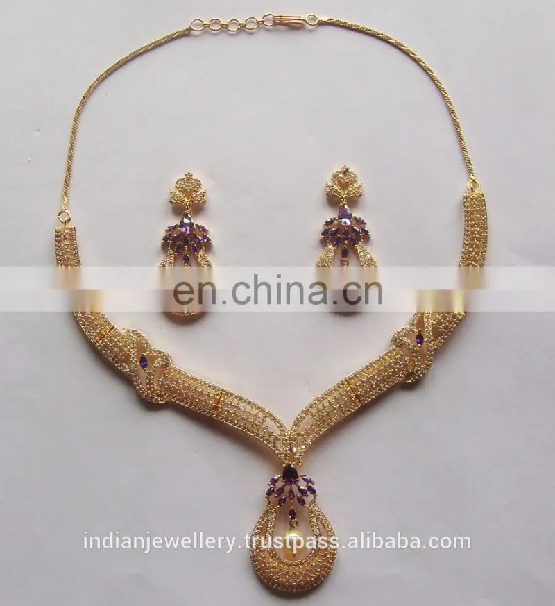 CZ jewelry necklace manufacturer,cubic zirconia necklace jewellery exporter