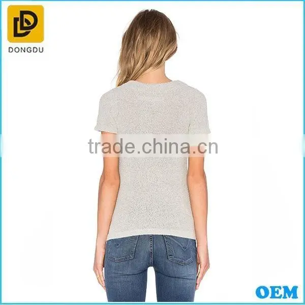 Comfortable knitted one color simple women grey color t shirt