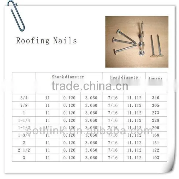 electric galvanized flat head roofing nails