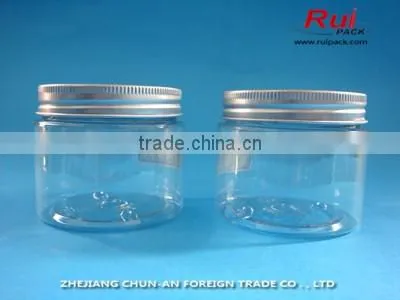 PET transparent plastic jar for cosmetic, empty cream jar with aluminum cap