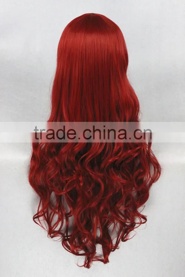 High Quality 80cm Long Curly Dark Red Synthetic Anime Lolita Wig Cosplay Costume Fashion Hair Wig Party Wig