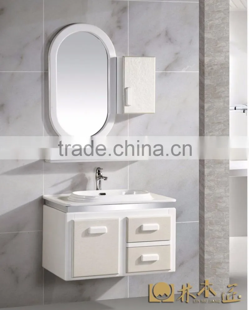 White bathroom cabinet with an oval mirror (EAST-25092)