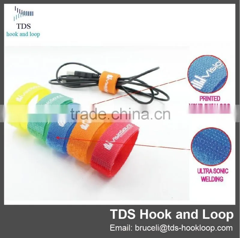 custom logo colorful hook and loop cable tie