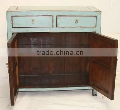 chinese antique furniture -- blue two drawer two door cabinet