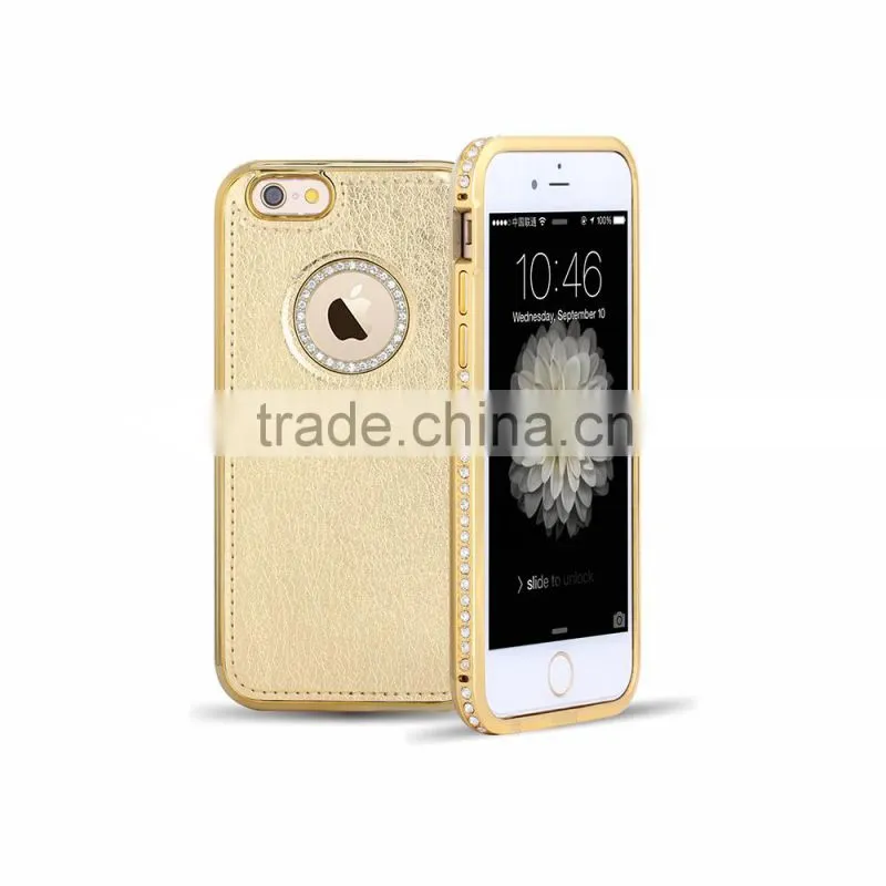 PU Leather and Diamond Metal Phone Cases for iPhone6/6plus