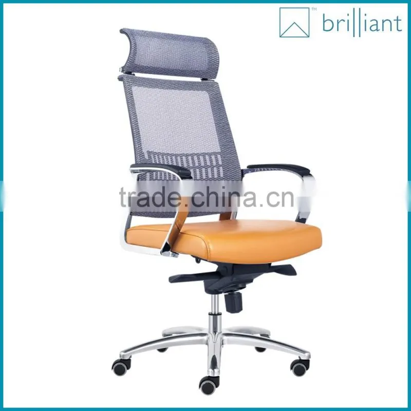 893-1A Adjustable Ergonomic Mesh high backrest with leather seat Computer Office chair Task Chair Metal Base with headrest