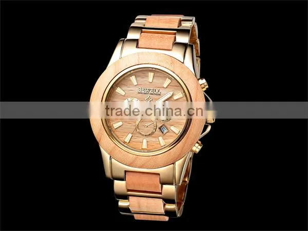 Bewell alloy&wood watch Newly Designed Date Time Health-caring Wrist Watch