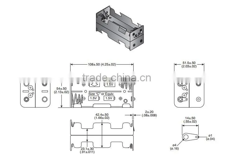 BH282D Battery holder, 8 C Battery Holder with SolderTabs,battery holder