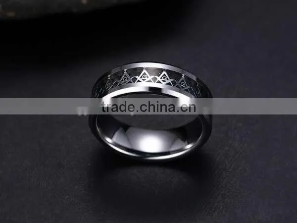 Classic vintage masonic symbol rings for men, retro men's tungsten rings