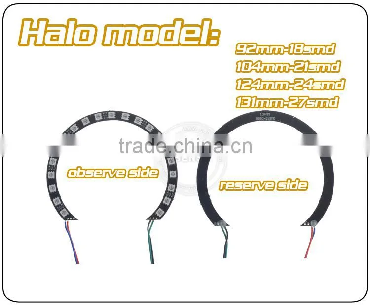 20 colors changing 104mm DC12V Black PCB semi circle 5050 smd angel eyes led car light auto parts