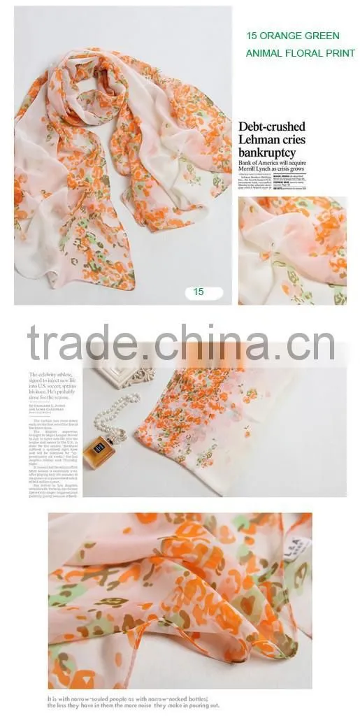 Lady's Customized Polyester Silk Like Soft Handfeel Chiffon Printed Long Scarf Shawl Wraps Sarong