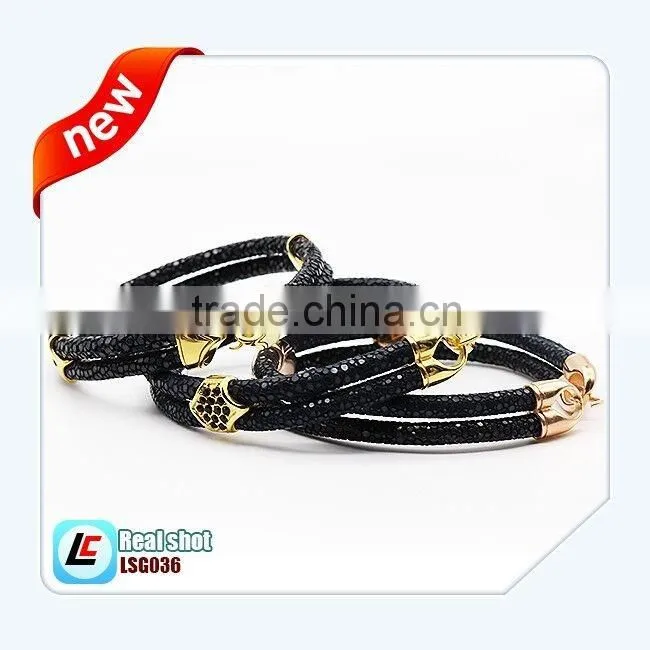 Women best gift grey genuine leather stingray bracelet with rose gold clasp hot sale