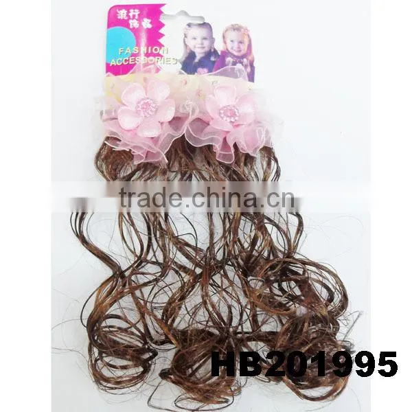 cute baby headband curl hair extensions with sky blue flower ribbon bow