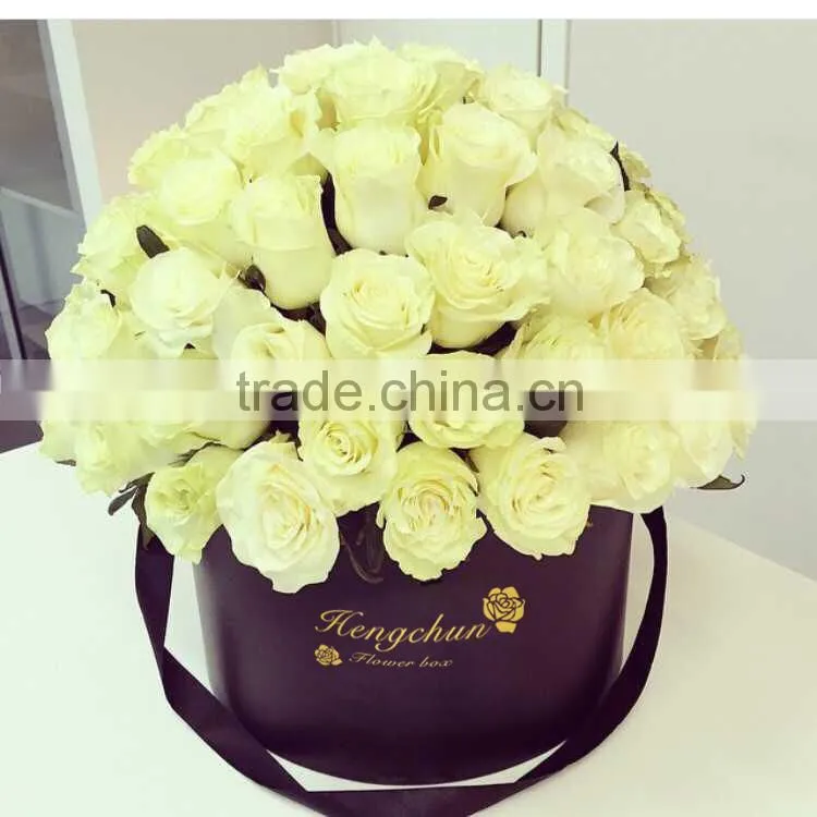 Custom cylinder gold stamping logo round flower box (ZJ-60056-6)