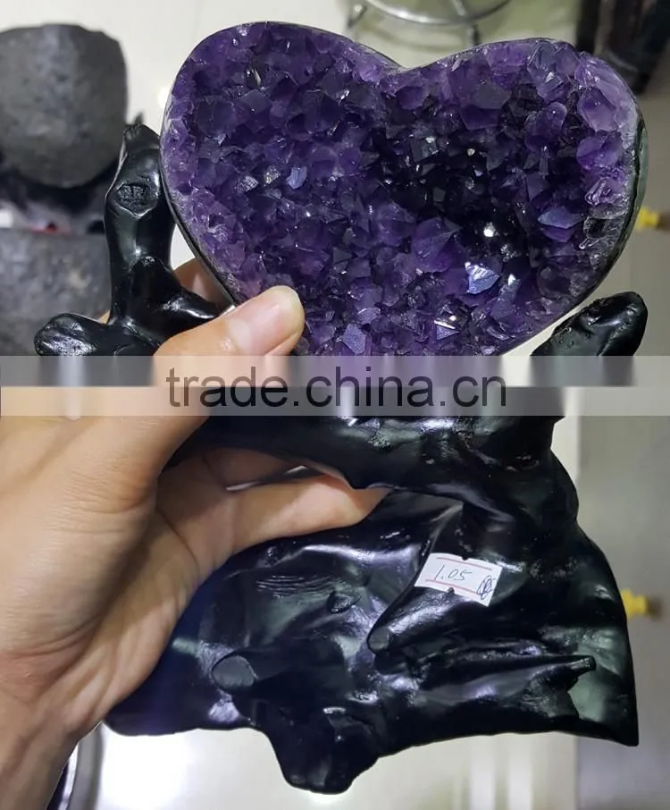 Natural Romantic Heart Shape Amethyst Geodes Purple Quartz Crystal Cluster
