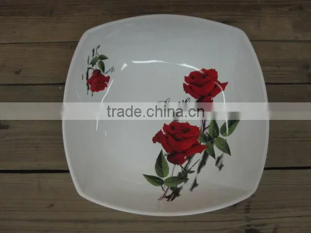 Romantic Rose Decal Ceramic Deep Plate for Wholesale