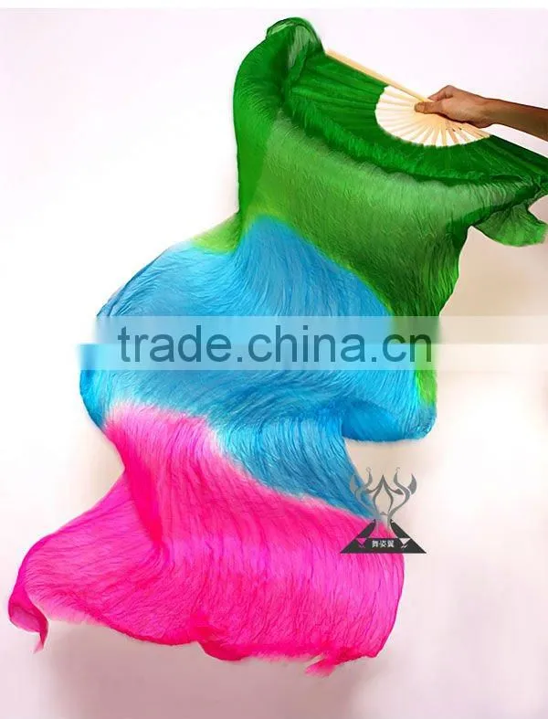 2012 wholesale green blue rose mixing color Belly Dance Silk Fans veil DJ1022
