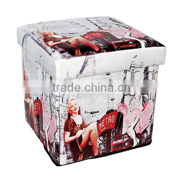 2016 Hotsales Vintage Folding Storage Stool Seating Box Ottaman