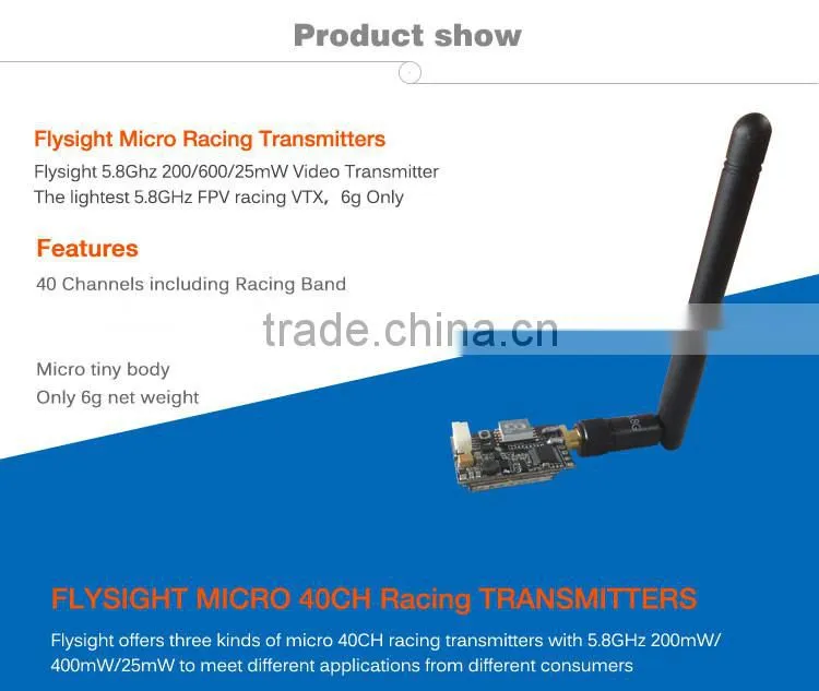 popular high quality flysight 25mW 5.8ghz 40CH audio and video transmitter