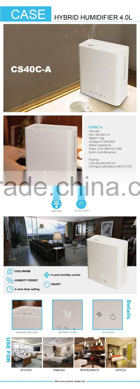 ULTRASONIC HYBRID HUMIDIFIER 4L/COOL & WARM MIST HUMIDIFIER/ESSENTIAL OIL HUMIDIFIER/AROMA DIFFUSER