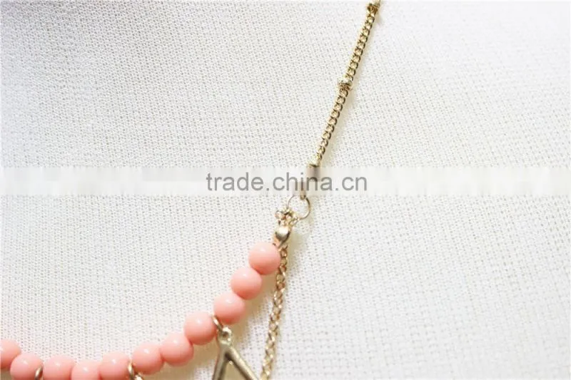 Gold Leaf w/ Pink Turquoise Pendant Necklace Goldtone Triple Necklace Satellite Chain Necklace 2016 Fashion Style Wholesale