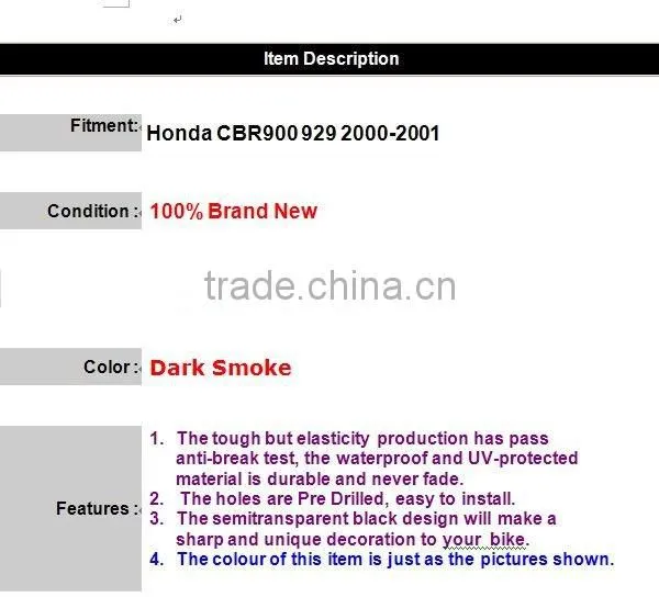 00-01 CBR900/929 windscreen/windshield for honda windshield PC plastic