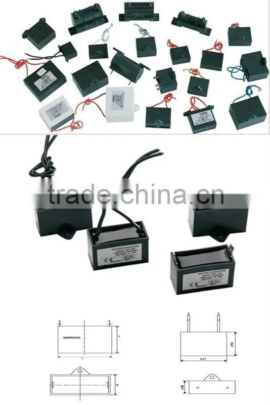 black plastic case square type cbb61 fan capacitor 250v