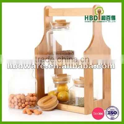 Glass canister set with bamboo rack